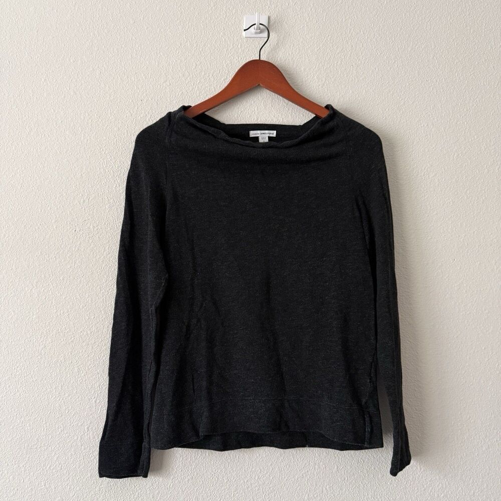 James Perse Top Womens Size 2 Charcoal Gray Heathered Cowl Neck Long